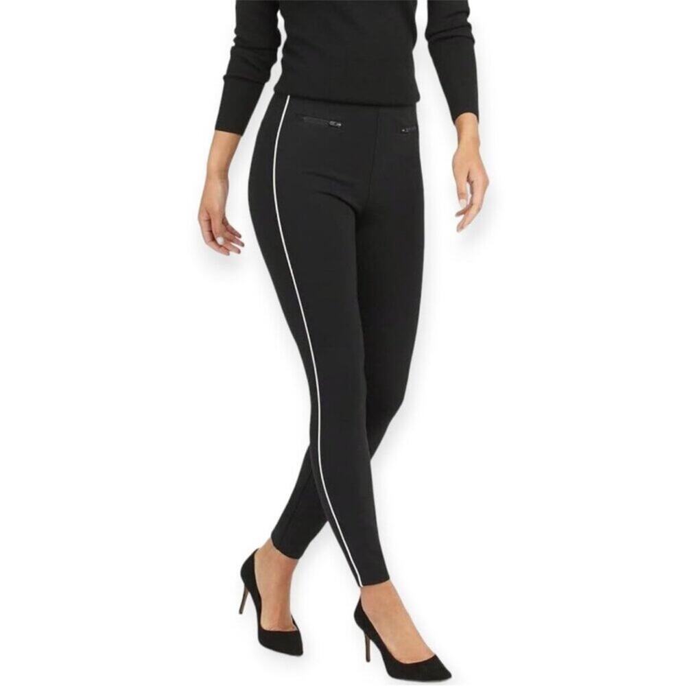SPANX Ankle Piped Skinny Perfect Pant Black White Petite Small Preowned Career